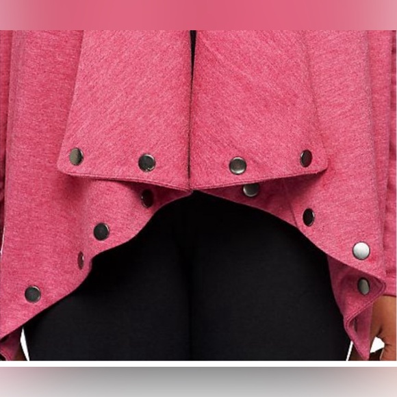 LOGO By Lori Goldstein Draped Throw Cardigan With Stud Detail. Pink 2X - Picture 10 of 12